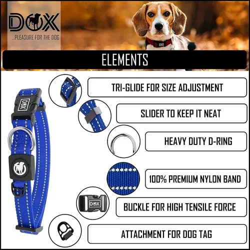 Miniatura 2 de DDOXX Collar de nailon reflectante para perro, collares fuertes y ajustables, mediano (bue)