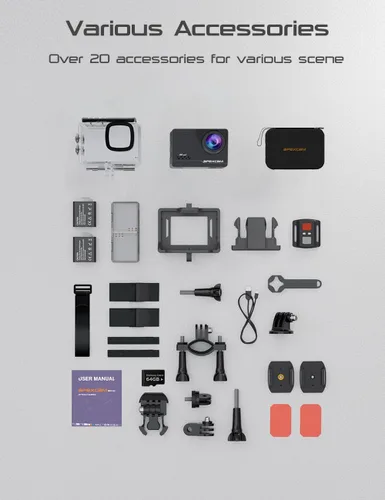 Miniatura 4 de Apexcam Cámara de acción WiFi 4K 60FPS 64MP EIS con tarjeta de memoria de 64 GB Cámara submarina impermeable Cámara deportiva de 131.2 ft Cámara