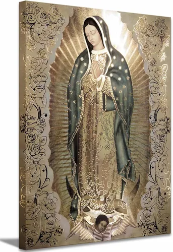 Lienzo decorativo grande con marco de Nuestra Señora de Guadalupe Retrato de la Virgen María, arte de pared Virgen De Guadalupe Cuadros De La Virgen