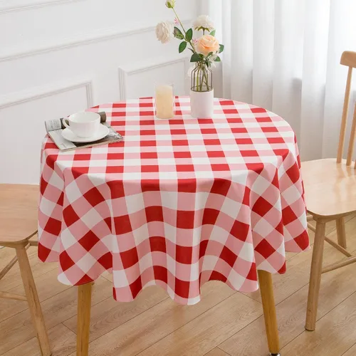 Miniatura 2 de Mantel redondo de 70 pulgadas a cuadros rojos y blancos de primavera, mantel de gingham para mesa - mantel de búfalo a cuadros de poliéster