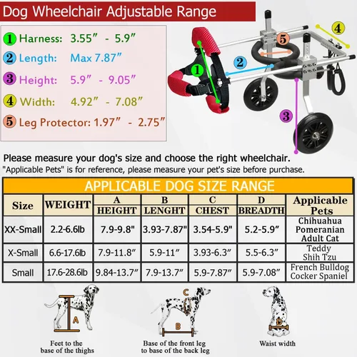 Miniatura 2 de Silla de ruedas para perros para patas traseras, carritos ajustables para perros con ruedas, silla de ruedas pequeña para perros con patas traseras