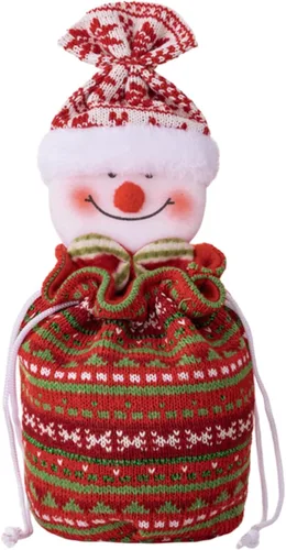 Miniatura 4 de FIJROP Bolsas de regalo de muñeca de punto de Navidad, bolsas de Navidad con cordón de punto reutilizables, diseño de punto 3D para regalos