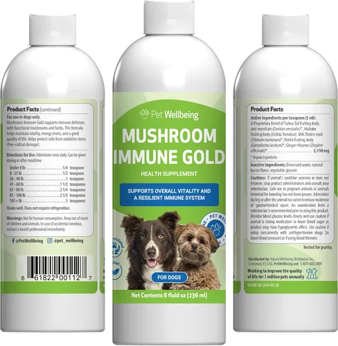Pet Wellbeing Hongo Inmune Gold para perros – Apoyo inmunológico complementario con hongos funcionales Reishi, Maitake y cola de pavo – Certificado