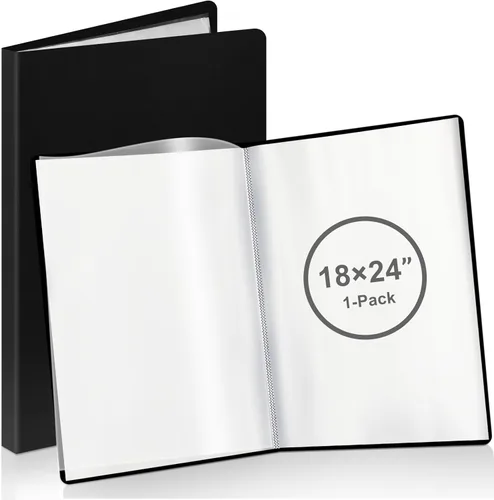 Lewtemi Carpeta A2 resistente con fundas de plástico de 18 x 24 pulgadas con 30 protectores de hojas transparentes, carpeta de portafolio de arte