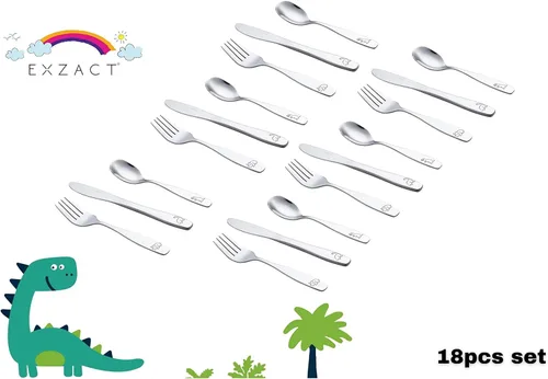 Miniatura 8 de Exzact Cubiertos para niños, 18 piezas, utensilios para niños pequeños, 6 tenedores, 6 cuchillos, 6 cucharas, aptos para lavavajillas, 2 años