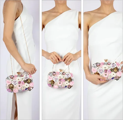 Miniatura 4 de POPIDEO Women's Flower Floral Evening Clutch Bag Wedding Purse Rhinestone Crystal Beaded Cocktail Party Bridal Prom Handbag