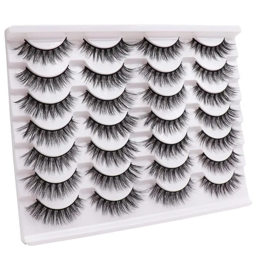 Miniatura 5 de Losha - Pestañas postizas de aspecto natural, paquete de pestañas postizas hechas a mano, pestañas de visón sintético, 14 pares de pestañas de ojo