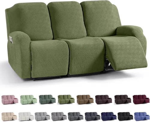 Miniatura 57 de KinCam Fundas para sillón reclinable, fundas elásticas para sillas reclinables, fundas para sofá reclinable de jacquard a rayas, protectores