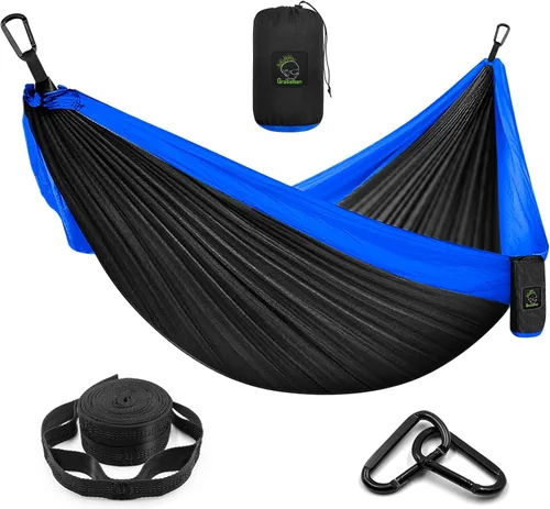 Miniatura 13 de Grassman Hamaca de camping doble y individual hamaca portátil con correas de árbol, hamacas de paracaídas de nailon ligero, accesorios