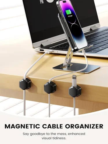 Miniatura 2 de Paquete de 6 clips magnéticos para cables, soporte organizador de cables ajustable y suave, soporte de cable de carga para ocultar el teléfono