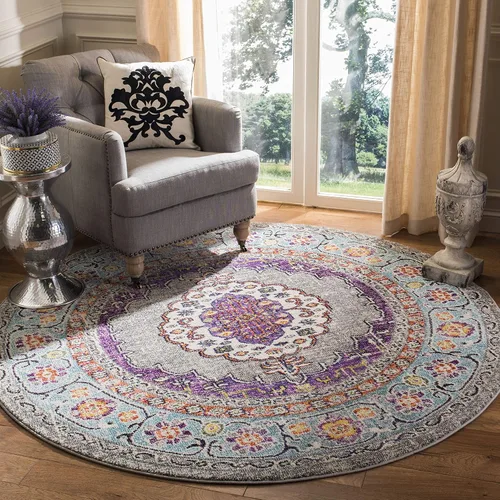 Miniatura 9 de SAFAVIEH Colección Monaco - Alfombra para pasillo, 2.2 x 8 pies, color violeta y azul claro, diseño bohemio chic de medallón envejecido,