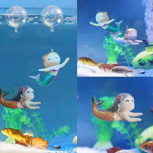 Miniatura 7 de Decoración flotante de pecera de sirena, decoraciones de acuario de dibujos animados para mascotas acuáticas para jugar adornos de acuario de resina