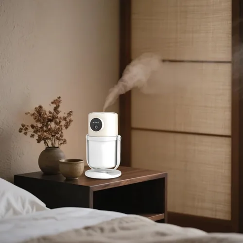 Miniatura 2 de Mini humidificador USB de escritorio, 9.5 fl oz, portátil de doble pulverización, humidificador de plantas beige, con luz nocturna cálida