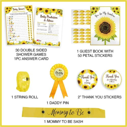 Miniatura 7 de Kit de 207 piezas de decoración de girasol para baby shower para niña o niño, pancartas preencordadas de bienvenida para bebé, vid de flores, libro