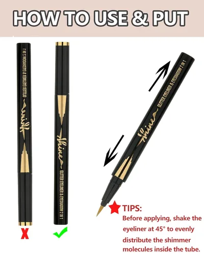 Miniatura 6 de Lápiz delineador de ojos líquido dorado y plateado, 2 piezas, de larga duración, impermeable, a prueba de manchas, pigmentado, acabado brillante