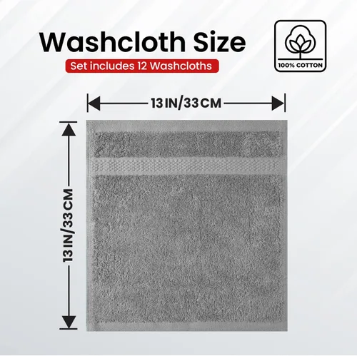 Miniatura 3 de Infinitee Xclusives Toallas de lujo para la ducha [13 x 13] – 100% algodón [paquete de 12], toallas faciales suaves y absorbentes para baño, Gris