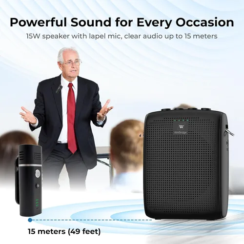 Miniatura 2 de WinBridge - Amplificador de voz portátil con micrófono Bluetooth Lavalier, micrófono de profesor con altavoz, amplificador de solapa inalámbrico