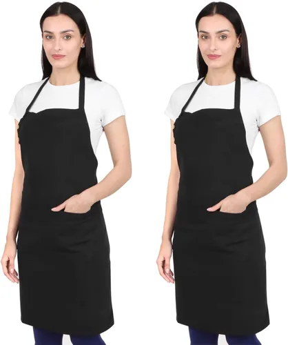 Miniatura 10 de Delantal de cocina de algodón resistente a las gotas de agua con delantales ajustables para mujer con bolsillos 8 opciones de color para cocinar