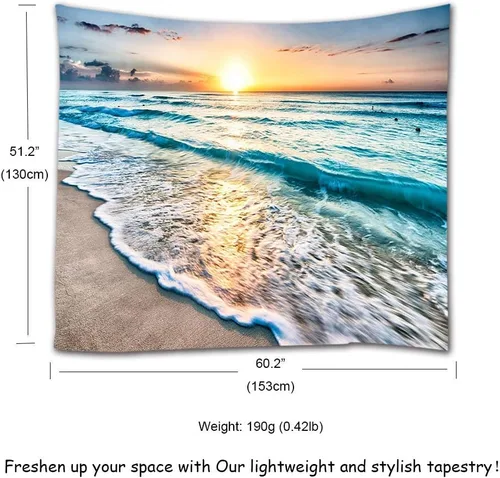 Miniatura 6 de IcosaMro Tapiz de playa para colgar en la pared, océano puesta de sol mar, playa, paisaje, naturaleza, decoración de pared bohemia para dormitorio