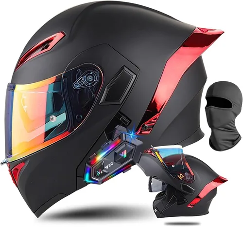 Miniatura 23 de Cascos de motocicleta modulares con Bluetooth de doble visera, aprobados por DOT FMVSS 218, casco de motocicleta abatible de cara completa