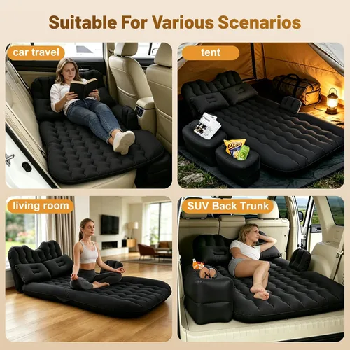 Miniatura 7 de Onirii, Colchón inflable con respaldar para el automóvil, inflador portátil, para viajes, campamentos, vacaciones, con almohadillas inflables