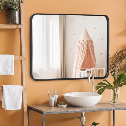 Miniatura 9 de ZenStyle Espejo de pared rectangular con marco de metal negro de 24 x 36 pulgadas, espejo de baño con borde de pico para entradas, salas de estar