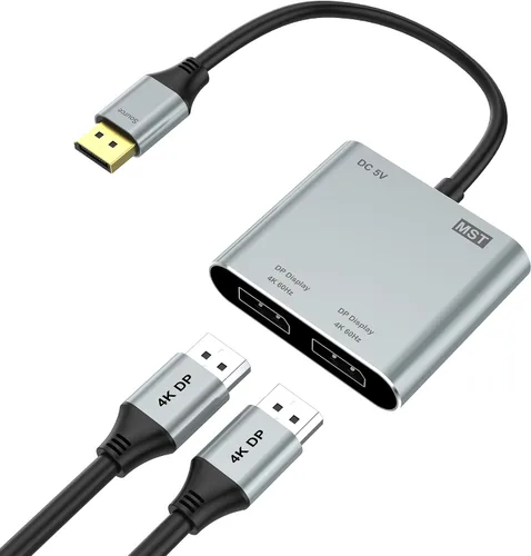 Adaptador divisor DisplayPort a Dual DisplayPort, divisor de puerto de pantalla 4K a 60Hz, pantalla extendida para monitores duales, divisor DP1.4