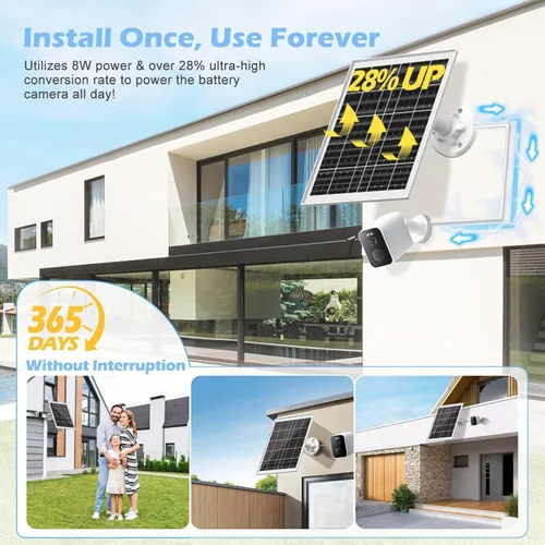 Miniatura 4 de Cargador de panel solar de 8 W para cámaras de seguridad al aire libre, con Micro USB/USB-C y puerto DC (35 x 135), se ajusta a