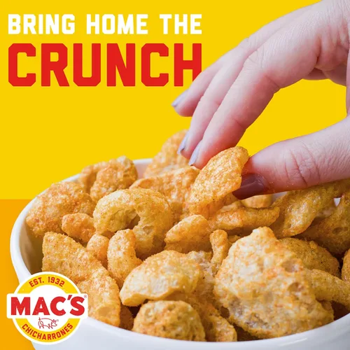Miniatura 6 de Mac's Pieles de cerdo fritas a la barbacoa, chicharrones con sabor a barbacoa, bajo en carbohidratos, sin gluten, aperitivo apto para dieta