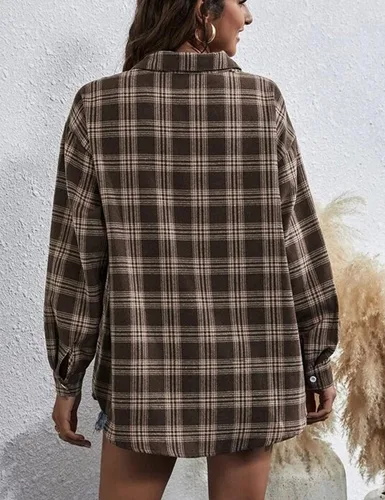 Miniatura 5 de Zontroldy Camisas de Franela a Cuadros para Mujer de Talla Grande Manga Larga con Botones a Cuadros Buffalo Camisa Blusa Tops