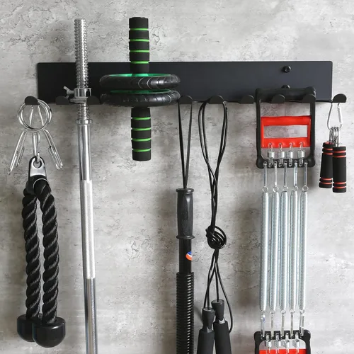 Miniatura 5 de Estante de almacenamiento multiusos para equipos de gimnasio, colgador de almacenamiento para bandas de resistencia, estante para barras, estante