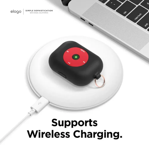 Miniatura 5 de elago AW6 - Funda compatible con AirPods Pro, diseño de reproductor de música clásica retro con llavero, silicona duradera, diseño clásico