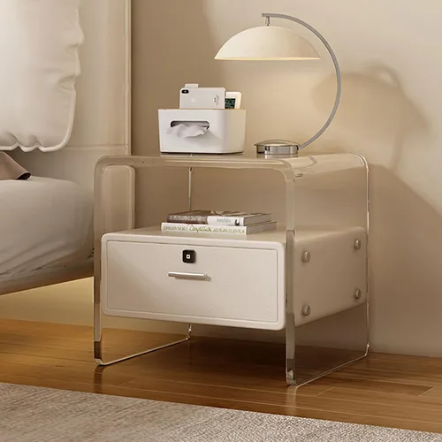 Miniatura 9 de Mesita de noche inteligente de acrílico con bloqueo de huellas dactilares, mesita de noche acrílica, mesita de noche moderna minimalista