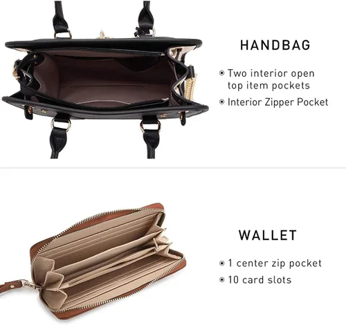 Miniatura 6 de Dasein Bolsos de mano de dos tonos para mujer, bolsos de hombro de cuero vegano, bolsa grande con cartera a juego