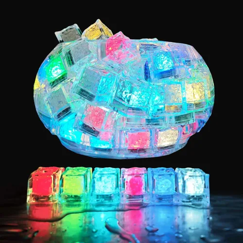 Miniatura 7 de Paquete de 120 cubitos de hielo iluminados, cubitos de hielo LED que brillan para bebidas con sensor de líquido, luces LED impermeables multicolor