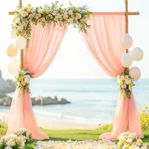 FOTSHARER Cortinas de tela de gasa color durazno de 29 x 120 pulgadas, 2 paneles de color melocotón claro, arco de boda, tela drapeada para novia,