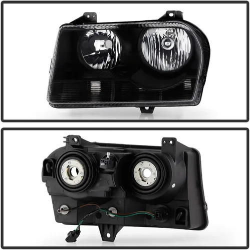 Miniatura 2 de ACANII - Faros delanteros halógenos negros para Chrysler 300 2005-2010, faros delanteros de repuesto para el lado del conductor + del pasajero