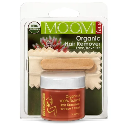 MOOM Kit de cera orgánica de viaje con aloe, aceite de árbol de té y manzanilla para la cara, esmalte de cera de azúcar natural con 6 tiras de tela