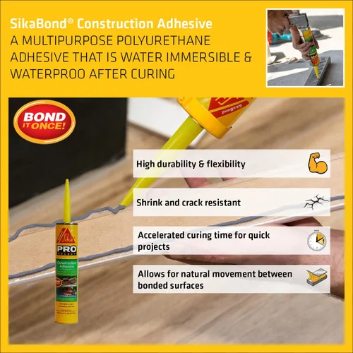 Miniatura 3 de Sika SikaBond Adhesivo de construcción - Calafeo avanzado de poliuretano - Gris - para uso en superficies exteriores - Sumergible en agua e