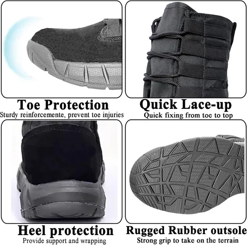 Miniatura 5 de Botas tácticas militares de combate ligeras para hombre. Botas de desierto al aire libre para senderismo, ejército, transpirables, con cremallera