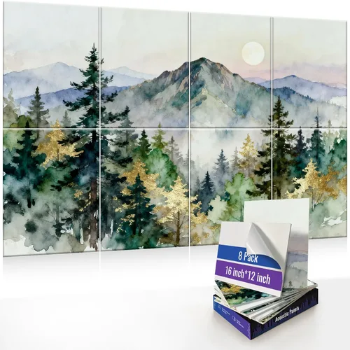 Miniatura 17 de Paquete de 8 paneles acústicos artísticos, paneles decorativos de pared, paneles autoadhesivos de absorción de sonido de 47.2 x 31.4 pulgadas