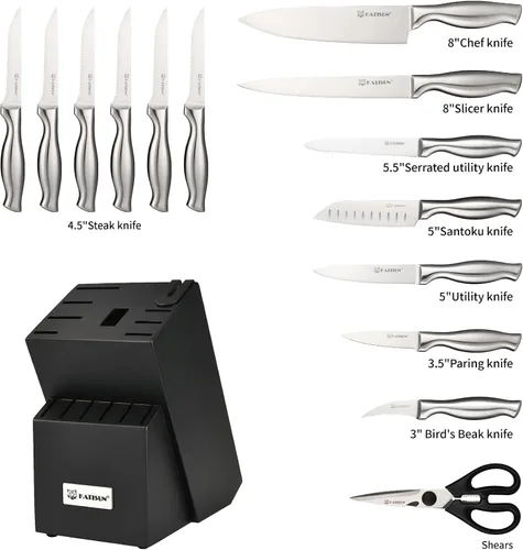 Miniatura 2 de Juego de cuchillos de cocina de 15 piezas con afilador integrado, juego de bloques de cuchillos de acero inoxidable alemán, apto para lavavajillas
