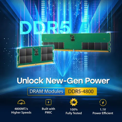 Miniatura 3 de Transcend Memoria RAM DDR5 de 16 GB, 4800 MHz UDIMM, compatible con Intel y AMD Ryzen, módulo de memoria de computadora de escritorio, ECC PC5-38400