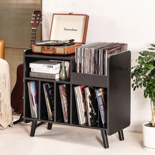 Miniatura 6 de Soporte para tocadiscos, armario grande para tocadiscos con almacenamiento de vinilo abierto y estante de exhibición con capacidad para hasta 350