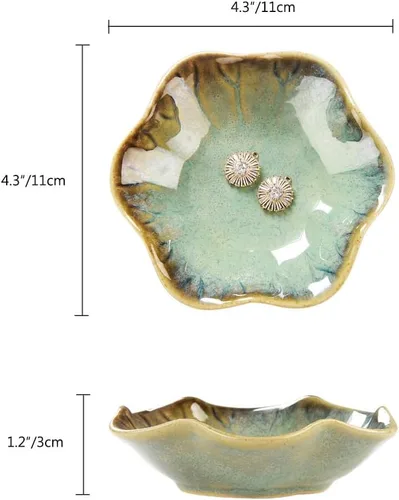 Miniatura 6 de 2 platos con forma de hoja de loto, cuenco pequeño para llaves, bandeja de cerámica para joyas, organizador de collares, aretes para mamá, amiga