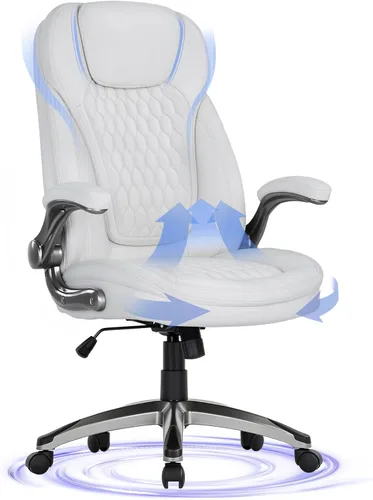 Miniatura 15 de Silla de oficina ejecutiva, silla ergonómica de escritorio para computadora, silla de cuero con respaldo alto con brazos abatibles acolchados, silla