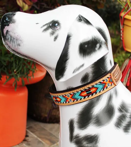 Miniatura 4 de CHALLENGER XSmall 9''- 13'' Basket Weave Tooled acolchado cuero con cuentas perro cachorro 60RT19
