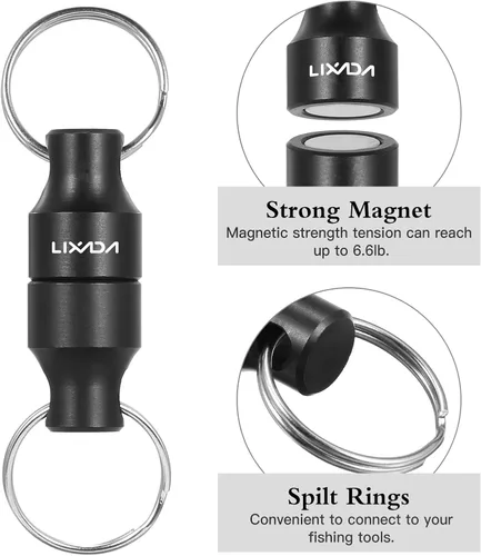Miniatura 4 de LIXADA Soporte de liberación de red magnética para pesca Zinger Retractores de red de pesca con mosca, clip magnético, conector de red de aterrizaje