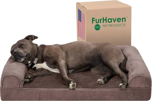 Miniatura 33 de Furhaven Cama ortopédica de espuma para perros, de pelo sintético y terciopelo, con diseño de caja de huevos, color salvia oscura, talla M Dark Sage