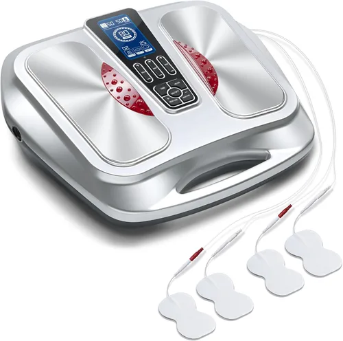 Masajeador de pies EMS con calor, TENS - Estimulador electrónico de circulación muscular con 4 almohadillas de electrodos para neuropatía, alivia la